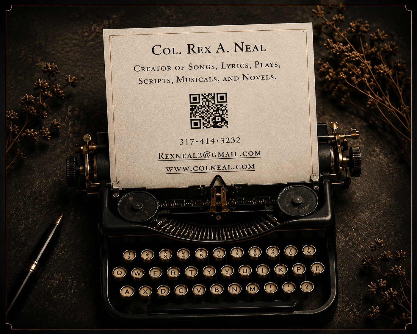 Typewriter with business card — Col. Neal contact
